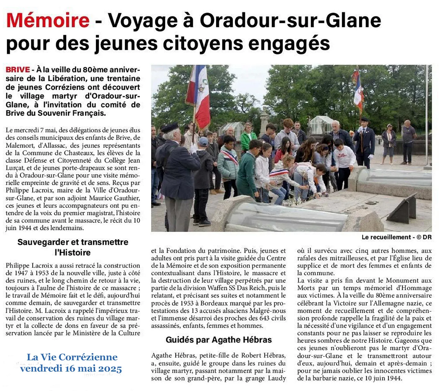 Article dans la Vie Corrézienne - le 16 mai 2025